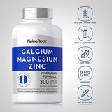 Calcium Magnesium Zinc Supplement | 300 Coated Caplets | Non-GMO, Gluten Free | by Piping Rock