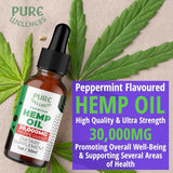 Organic Hemp Seed Oil (3 Oz), Peppermint Flavor, High Potency 30,000 mg - Natural Pain Relief, Helps Sleep, Relaxation & Mood, Transparent Hemp Oil Dosage, Non-Habit Forming - Non-GMO, Vegan