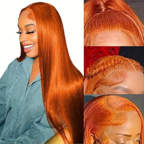 26 Inch Ginger Orange Lace Front Wigs Human Hair Colored Straight Lace Front Wig 13x4 HD Frontal Wigs Human Hair Pre Plucked With Baby Hair Ginger Wig Human Hair Lace Front Wigs for Women 180% Density