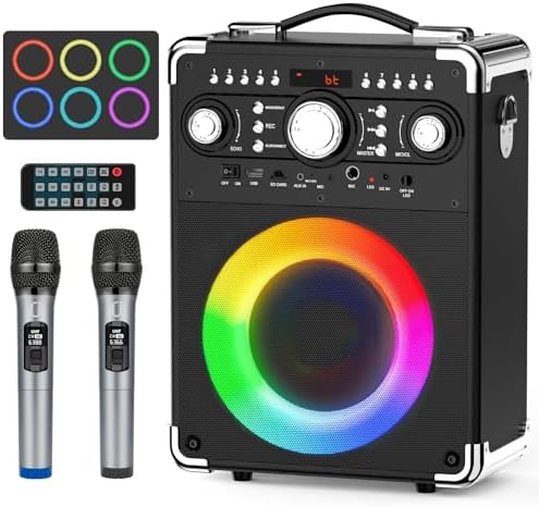 Karaoke Machine with 3 Microphones for Adults and Kids,Portable Party Karaoke Speaker with DJ Lights, Bluetooth Speaker for Home Party, Gatherings (2 Microphones)