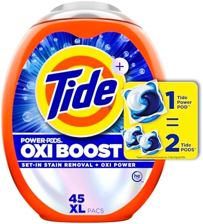 Tide Oxi Boost Power PODS Laundry Detergent Pods, 45 Count, Stain Remover Plus Oxi Power