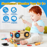 Montessori Kids Tool Set, Wooden STEM Toys for Toddlers, 2 Year Old Boy Gift for Birthday Christmas, Educational Pretend Play Tool Box, Learning Developmental Construction Toys for Ages 2-4