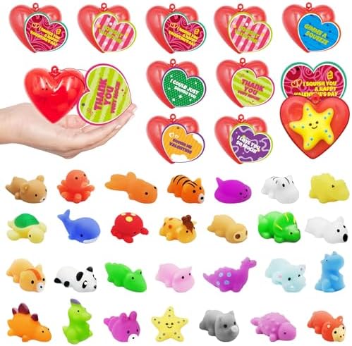 28 Pack Easter Mochi Squishy Toys Filled Hearts Animal Squishies for Kids, Party Favors Stress Relief Fidget, Birthday Boys and Girls Kawaii Easter Basket Stuffers