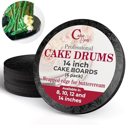 Cakebon Cake Boards - Sturdy 1/2 Thick Drums - 14 Inch Professional Fully Wrapped Edges Black 12-Pack