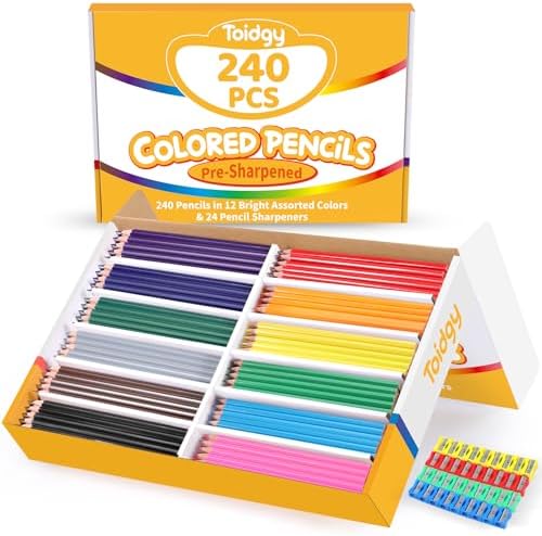 240 Packs Colored Pencils Bulk Classroom, Colored Pencils for Kids 12 Assorted Colors, Coloring Pencil Set Plus 24 Sharpeners, Pre-sharpened Color Pencils, Back to School Supplies Bulk for Teachers