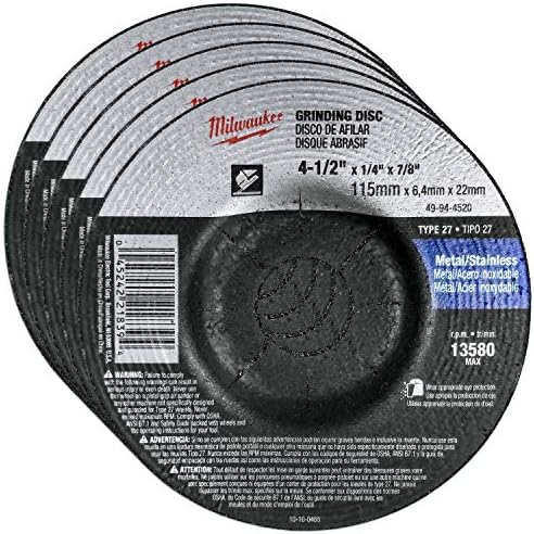 Milwaukee 5 Pack - 4 1 2 Grinding Wheel For Grinders - Aggressive Grinding For Metal & Stainless Steel - 4-1/2" x 1/4 x 7/8-Inch | Depressed