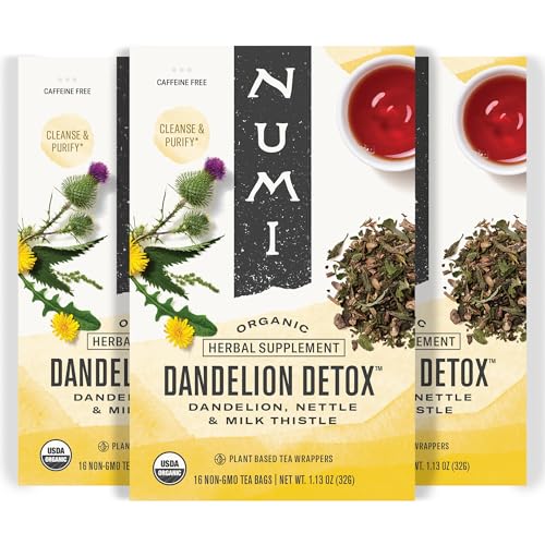 Numi Organic Dandelion Detox Tea, 16 Tea Bags (Pack of 3), Dandelion, Nestle, and Milk Thistle, Caffeine Free
