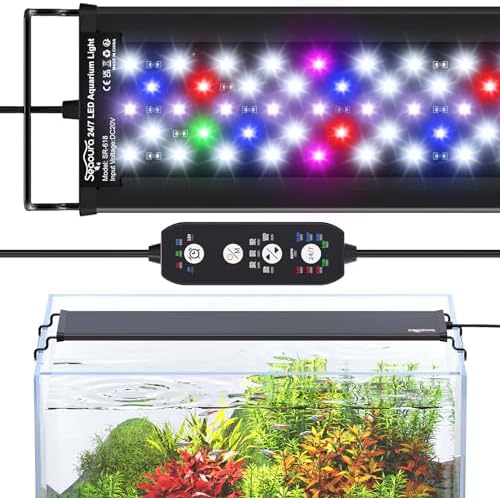24/7 Mode LED Aquarium Light for Plants-Full Spectrum Fish Tank Light with Timer, Auto On/Off, 7 Colors, Adjustable Brightness, 3 Modes for 18 Inch to 24 Inch Freshwater Tank, 18W