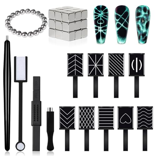 SIUSIO 41Pcs Nail Magnet Tool Set Cat Eye Gel Nail Polish Magnet Wand Magnetic Nail Polish Cat Eye Magnet for Nails Cat Eye Magnets Sticks Nail Design Tools Nail Art Accessories