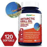 NusaPure Antarctic Krill Oil 2000 mg 120 Softgels, Omega-3 EPA 360mg, DHA 240mg, Astaxanthin Supplement Sourced from Krill 800ppm