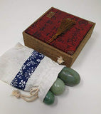 THY COLLECTIBLES Set of 3 Drilled Yoni Eggs Green Jade Stone Egg for Kegel Exercise Pelvic Floor Muscles Vaginal Exercise Ben Wa Ball Health Care for Women Beautiful Brocade Gift Box & Pouch