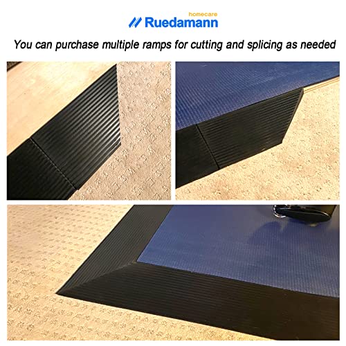 Ruedamann 0.8" Rise Threshold Ramp,1500 LBS Capacity, 35.4" Wide Natural Rubber Power Wheelchair Ramp Scooter, Non-Slip Solid Rubber Threshold Ramp for Doorways,Driveways,Bathroom,Cuttable Black