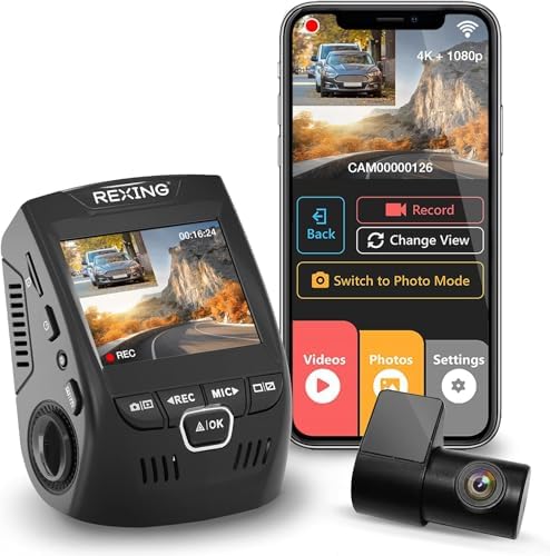 V1P 4K Dual Channel Dash Cam 4K+1080p w/Wi-Fi, 2.4” LCD, 170° Wide Angle, Rear Camera, Supercapacitor, G-Sensor, WDR, Loop Recording, Mobile App