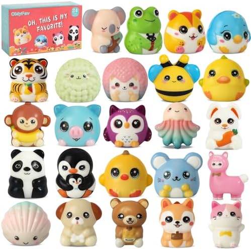 24 PCS Squishies for Kids Bulk - Kids Party Favors Kids Prizes for Rewards for School Classroom Treasure Box Prizes Birthday Goodie Bag Stuffers Treasure Chest for Kids Prizes Valentine's Day Easter