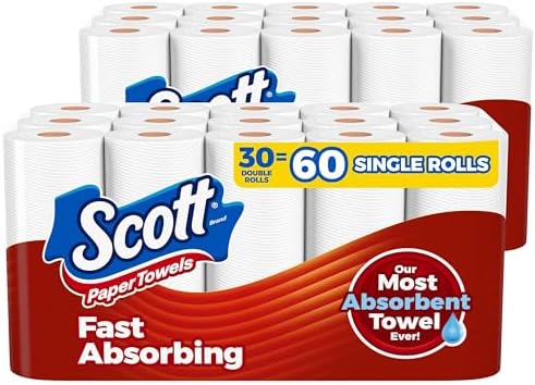 Scott Paper Towels, Choose-A-Sheet, 30 Double Rolls (2 Packs of 15) = 60 Regular Rolls (100 Sheets Per Roll)