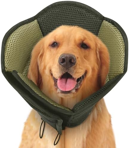 SUNFURA Soft Dog Cone, Dog Cones for Large Dogs, Cone for Extra Large Dogs to Stop Licking After Surgery, Adjustable Dog Cone Alternative Dog Recovery Collar for Wound Healing, Army Green XL