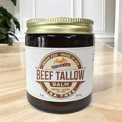 Beef Tallow Balm - 4 oz - Organic Grass Fed and Finished Tallow - Moisturizing Skin Care Tea Tree