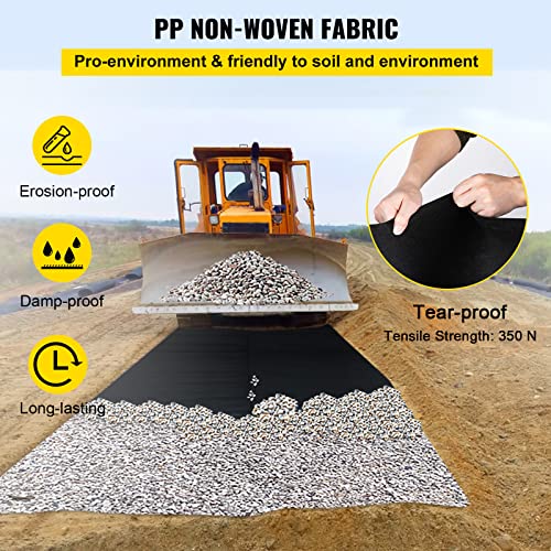 VEVOR 6FTx100FT Non-Woven Geotextile Heavy Duty 8oz Driveway Underlayment for Gravel, Ground Cover, Garden Weed Barrier, Drainage Fabric, Landscaping, Black