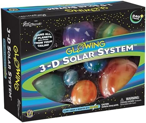 Great Explorations, 3-D Solar System Glow In The Dark Ceiling Hanging Kit 3D Planets and Star Stickers Create the Milky Way Teach Science STEM