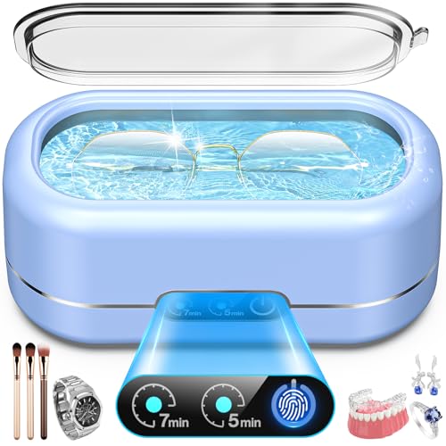 Professional Ultrasonic Jewelry Cleaner with Digital Timer,50KHz Ultrasonic Cleaner Machine with 304 Stainless Steel for Jewelry,Eyeglasses, Rings, Coin, Watch Strap, Dentures, Hygiene Items (Bule)