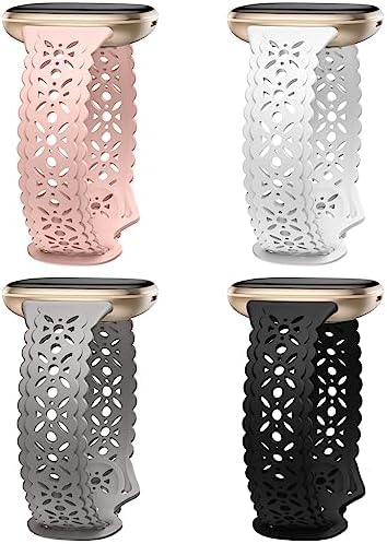 Dirrelo 4 pack Lace Silicone Band Compatible for Fitbit Sense Bands/Fitbit Versa 3 Bands Women/Fitbit Versa 4 Bands/Sense 2 Bands, Soft Ultrathin Hollow-out Sport Watch Strap Replacement Wristbands