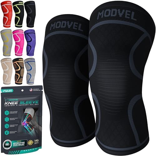 Modvel 2 Pack Knee Brace for Women & Men - Workout Knees Compression Sleeve for Knee Pain Relief Joint Support for ACL, Arthritis, Meniscus Tear Knees Brace for Sports, Rodilleras para Gym Fitness