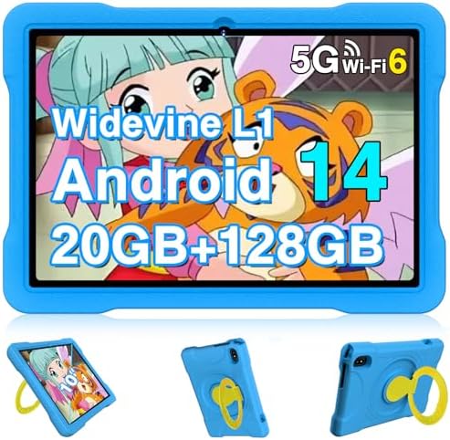 Kids Tablet Android 14, 10.1 inch Tablet for Kids, 20GB+128GB/1TB Expandable, Android Tablets with WiFi 6, Octa-Core, Parental Control, BT5.0, 360° EVA Case - Blue