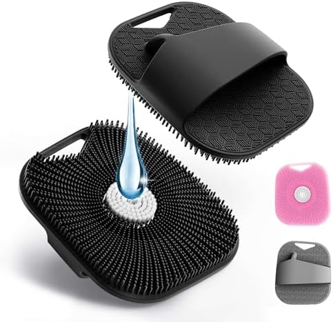 Silicone Body Scrubber for Men & Women, Friendly Shower Body Scrubber for Sensitive Skin, Silicone Loofah Body Scrubber for Showering with Richer Foam Bristles and Anti-Slippery Handle (3 Pack)