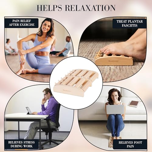 Brookstone Foot Roller Massager Plantar Fasciitis Relief – Wood Foot Massage Tool – Stimulate Foot Reflexes, Relieve Stress, and Soothe Tension - Massagers Foot Care for Women and Men (Oak)