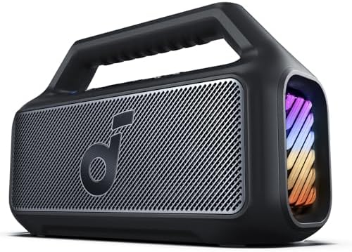 Soundcore Boom 2 Outdoor Speaker, 80W, Subwoofer, BassUp 2.0, 24H Playtime, IPX7 Waterproof, Floatable, RGB Lights, USB-C, Custom EQ, Bluetooth 5.3, Portable for Outdoors, Camping (Renewed)