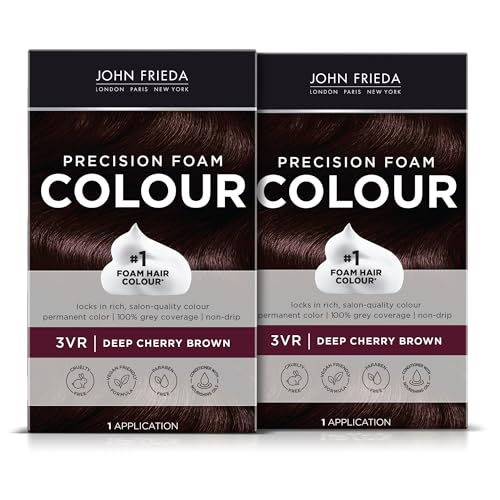 John Frieda Precision Foam Colour, Deep Cherry Brown 3VR, Full-coverage Hair Color Kit, Anti-Fade Gray Coverage, Deep Color Saturation Hair Dye, Pack of 2