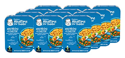 Gerber Mealtime for Toddler Macaroni & Cheese with Side of Seasoned Peas & Carrots, Made with Real Cheddar Cheese & Farm Grown Veggies (6.6 Ounce (Pack of 12))