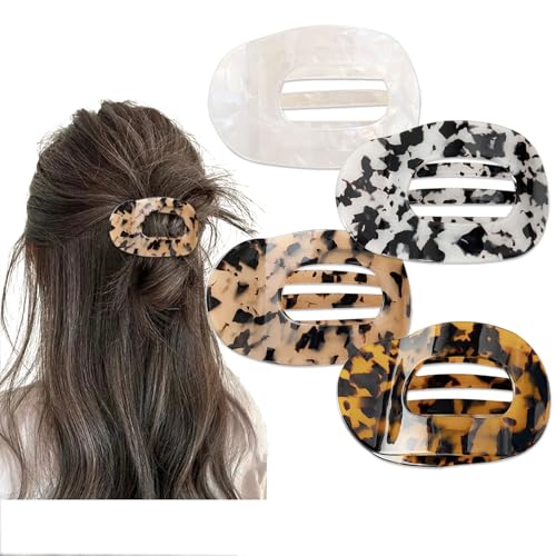 4 Pack Flat Hair Clips, French Flat Clips Hair for Thick Thin Hair Leopard Print Hair Claw Clips for Women Girls Duck Billed Clips Barrettes Strong Hold