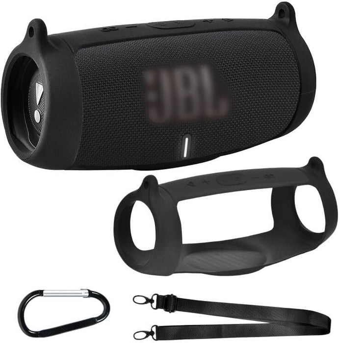 Silicone Case Cover for JBL Charge 5 Portable Bluetooth Speaker, Travel Gel Soft Skin,Waterproof Rubber Carrying Pouch with Strap(Black)
