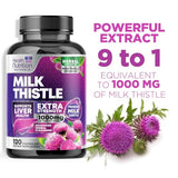 Milk Thistle Supplement 1000mg - Liver Cleanse Detox & Repair Formula - Potent 9:1 Extract Herbal Liver Supplement, Nature's Milk Thistle, Dandelion Root Extract & Silymarin Marianum - 120 Capsules