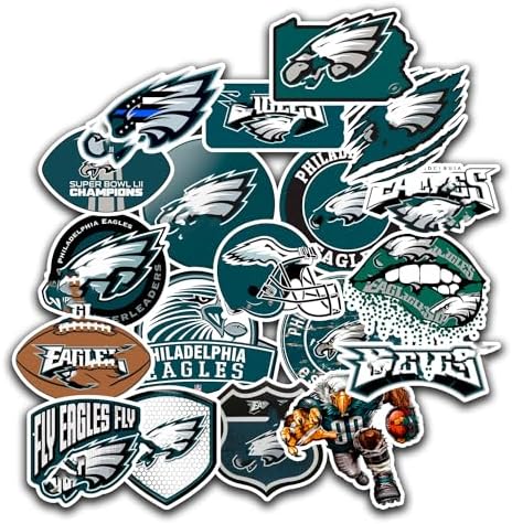25 PCS Philadelphia Stickers Decal for Eagles Stickers Pack Football Stickers for Water Bottle, Laptop, Bicycle, Computer, Motorcycle, Travel Case, Car Decal Decoration Sticker