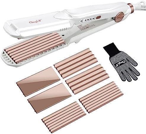 CkeyiN Hair Crimper for Women with 3 Interchangeable Plates, 3 in 1 Hair Straightener and Crimper Adjustable Temperature Crimping Irons Wavers for All Hair Types