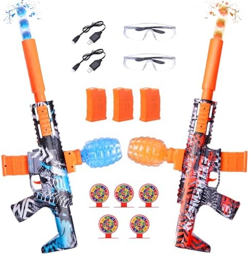 2 Pack Splatter Blasters, Full Auto Splat Blaster Toy Kits, 50000+, 10 Rs Per Seconds, 600 Hopper, Outdoor Team Game Activities Toy, 3 Rechargeable Batteries, Age 12+ Year Up