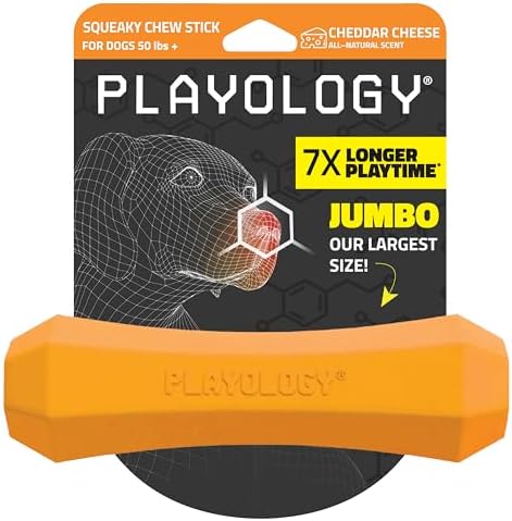 Playology Squeaky Chew Stick Dog Toy for Large to X-Large Dogs 50 lbs & up | Engaging All-Natural Cheddar Cheese Scented Chew Toy for Tough Chewers | Easy to Clean & Non-Toxic Materials
