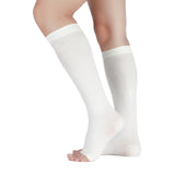 LIN PERFORMANCE 20-30 mmHg Medical Compression Socks for Women and Men Knee High Open Toe Stockings for Varicose Vein Swollen legs (M,White)