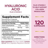 Nature's Bounty Optimal Solutions Hyaluronic Acid, Supports Glowing Skin and Immune function, with Vitamin C, 120 Capsules