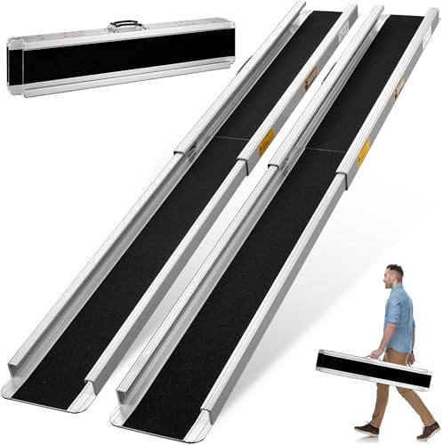 7FT Portable Wheelchair Ramp, 84"L x 7.2"W Aluminum Ramps for Wheelchairs for Home, 1200LBS Capacity Telescopic Non-Skid Threshold Handicap Wheel Chair Ramp for Doorways, Stairs, Steps, 2 Pack