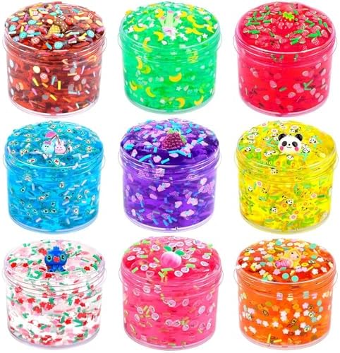 9 Pack Clear Crystal Slime kit, Super Soft and Glossy Jelly Crunchy Slime, DIY Jelly Cube Slime Party Stress Relief Toys for Girls and Boys