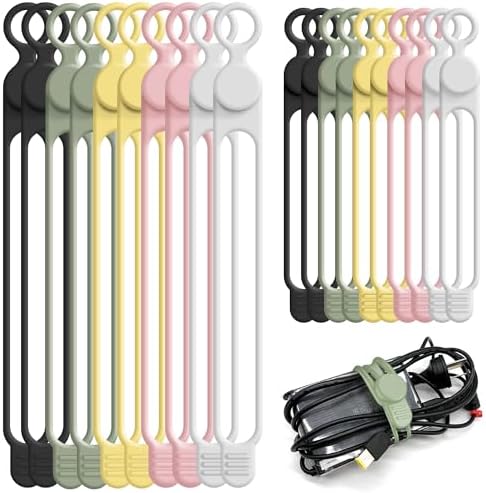 Nearockle Silicone Cable Ties Cord Organizer for Cable Management, 20PCS 4.2" and 7.1" Reusable Cable Organizer Electronic Accessories for Home, Office, Kitchen, School, Travel (5 Colors)