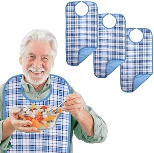 Adult Bibs, 3-Pack Washable Waterproof Clothing Protector for Men, Women, Elderly Seniors - Reusable Large Feeding Bibs