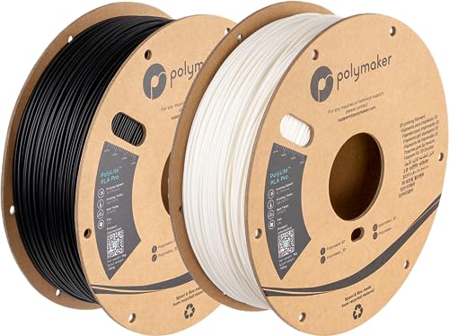 Polymaker PLA PRO Filament 1.75mm Black White Bundle 2x1kg, Powerful PLA Filament 1.75mm 3D Printer Filament 2kg Bundle - PolyLite 1.75 PLA Filament PRO Tough & High Rigidity 3D Printing PLA Filament
