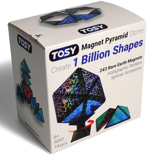 TOSY Magnet Pyramid Stone - 1 Cube Transforms into 1 Billion Shapes (Bunny, Egg Basket, Flowers, Heart…), 243 Rare Earth Magnets, Holographic Design, Puzzle/STEAM Toy, Easter Birthday Gift