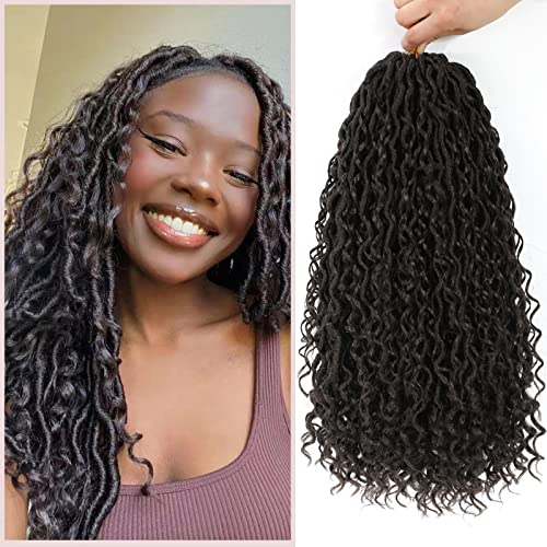 8 Packs Curly Boho Braids Faux Locs Crochet Hair, 18 Inch Goddess Locs Crochet Hair, Hippie Locs, Hair Extensions (18 Inch, 8 Packs, 4#)