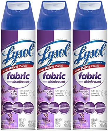 Lysol Fabric Disinfectant Spray, Sanitizing and Antibacterial Spray, For Disinfecting and Deodorizing Soft Furnishings, Lavender Fields 15 Fl. Oz (Pack of 3)