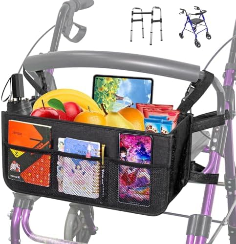 Upgrade Rollator Basket,Walker Basket Bag For Folding Walker,Rollator Walker Bag Cup Holder,Rollator bag,Large Capacity Rollator Walker Accessories Organizer Bag,Folding Rollator Walker Storage Bag